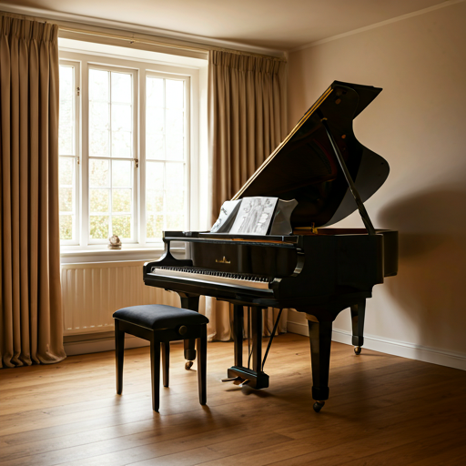 Warm living room with a grand piano